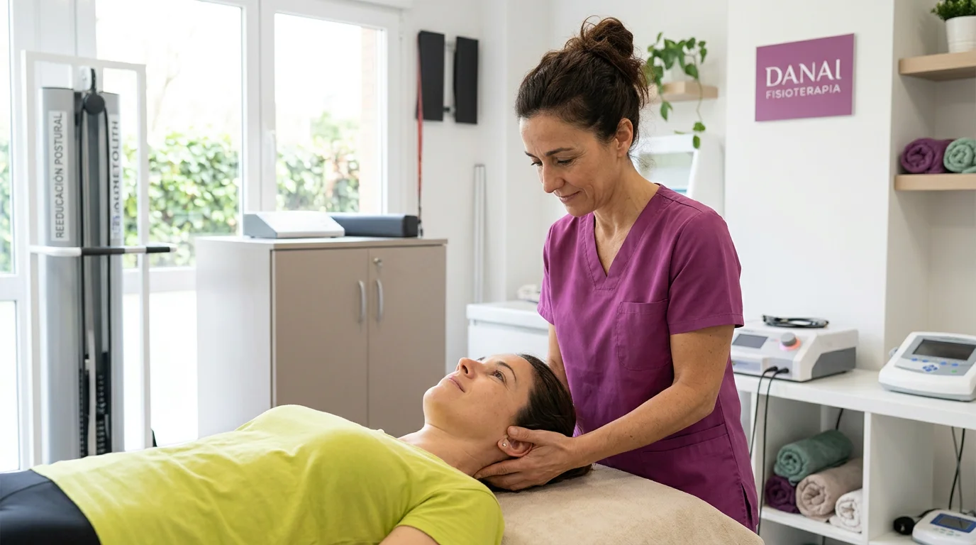Fisioterapeuta tratando dolor de cuello y mareos en Danai Fisioterapia