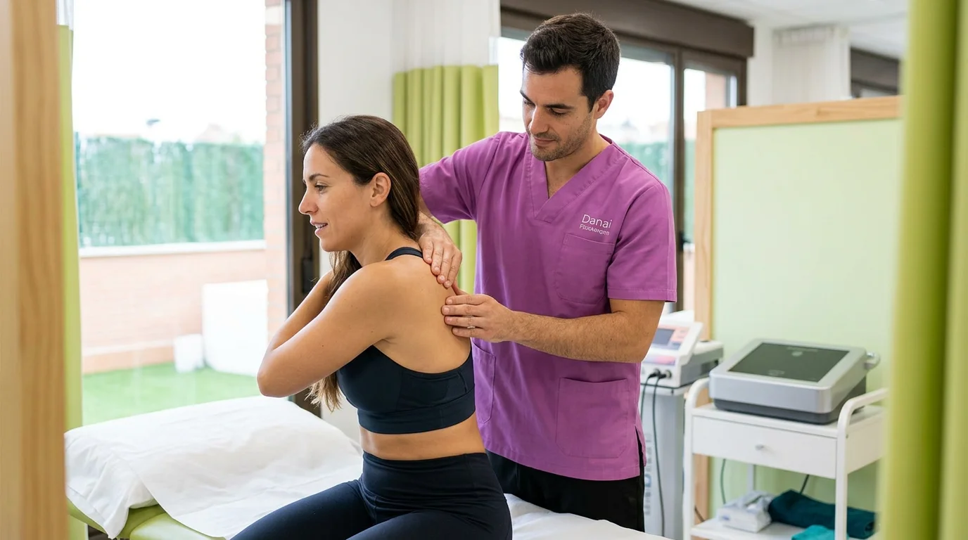 Fisioterapeuta tratando dolor omóplato derecho con terapia manual avanzada