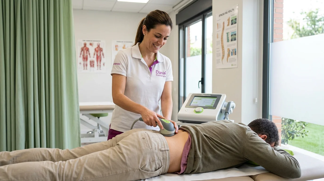 Fisioterapeuta aplicando tratamiento Magnetolith en Madrid en Danai Fisioterapia